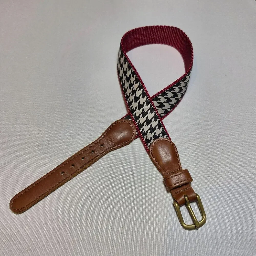 Preston Ribbon Belt Boys 20 Multicolor Leather Fabric Houndstooth Buckle USA